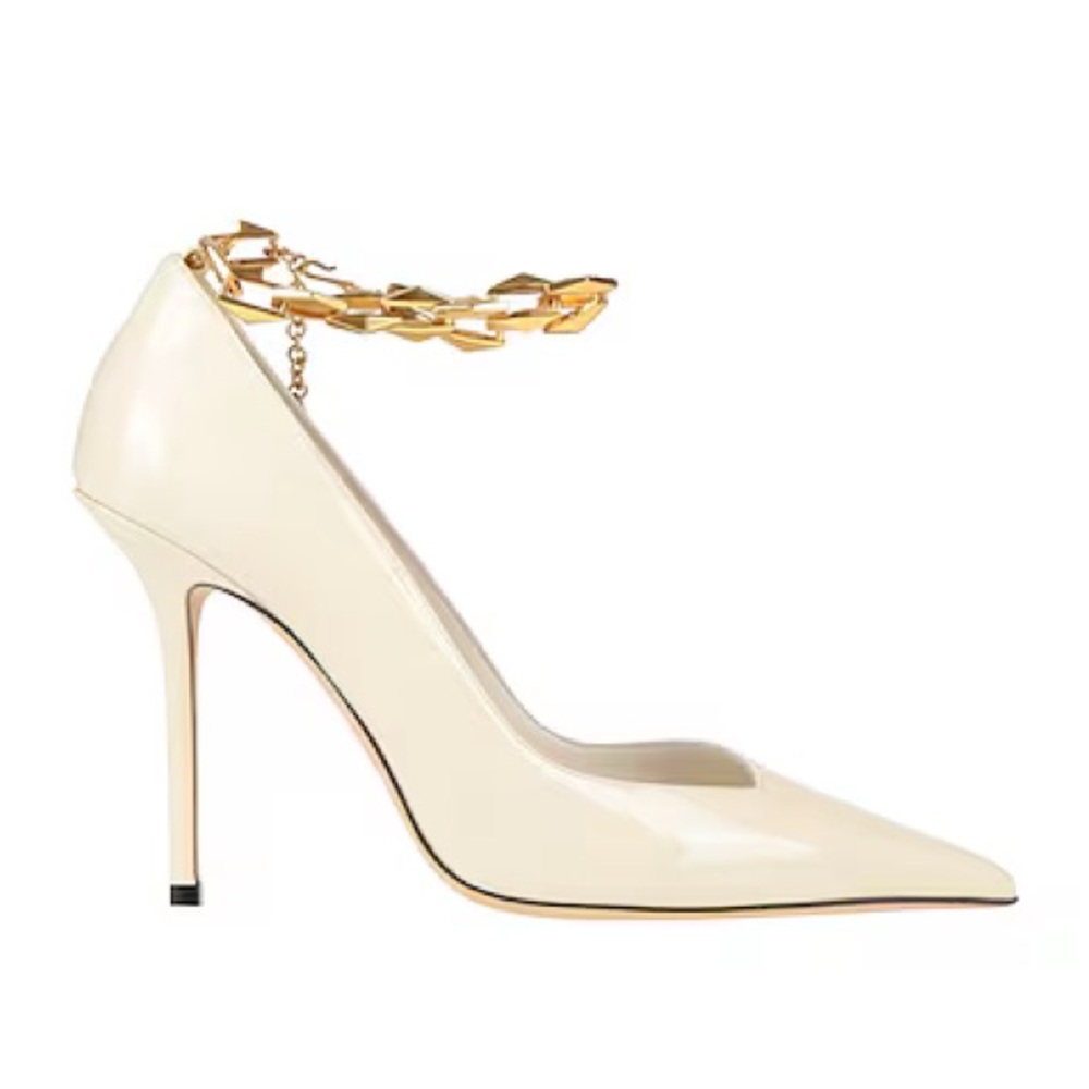Jimmy Choo Diamond Talura 100MM Patent Leather Pumps white